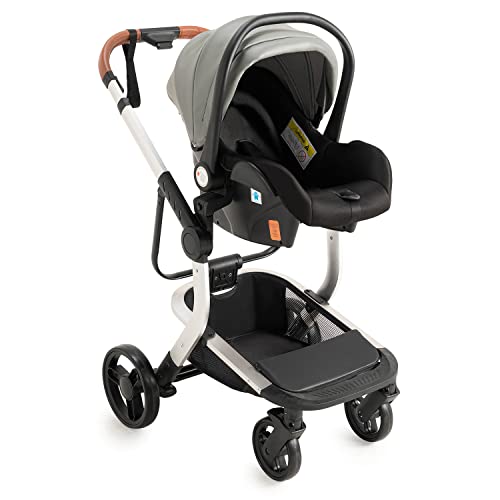 3 in 1 Kombikinderwagen Standardkinderwagen Kinderwagen Reisesysteme Neugeborener Tragbarer Reisewagen Buggy Kinderwagen Faltbarer High Landscape Kinderwagen (518 Grey)