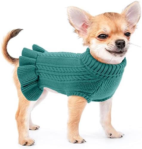 Winter Small Dog Sweaters Female Girl Cat Warm Clothes, Puppy Coat for Extra Small Dogs, Soft Christmas Fleece Vest for Teacup Chihuahua Yorkie Sphynx, Green S