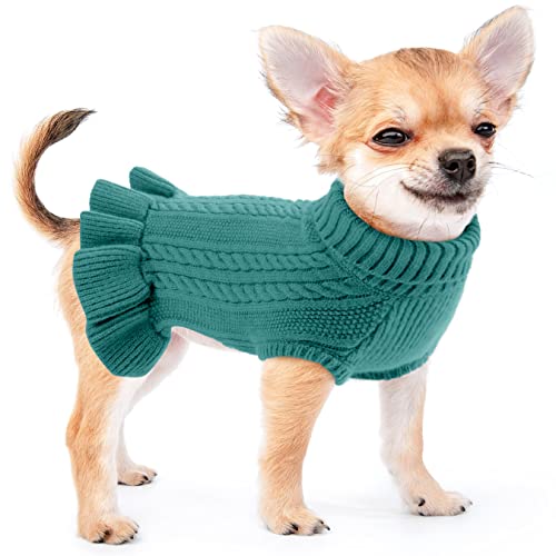 Alagirls Classic Knitwear Thick Fleece Dog Sweater,Breathable Medium Dog Dress,Doggie Kitten Girl Boy Ugly Christmas Sweater,Peacockgreen M #TOP16