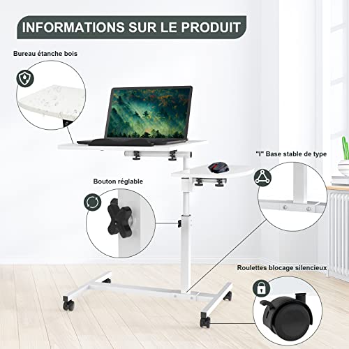 Bureau d ordinateur levage rotatif et table de lit mobile pliable 60x40 - 5