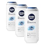 NIVEA MEN Doccia Shampoo Sensitive 250 ml, Docciaschiuma uomo 3 in 1 per viso, corpo e capelli, Bagnoschiuma uomo delicato con Estratto di Bambù lenitivo per pelli sensibili e irritate