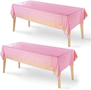 2 Pack Pink Tablecloths Pink and Gold Tablecloths Party Rectangular Gold Dots Table Cover 54 x 108 Inches for Christening Weddings Birthday Christmas