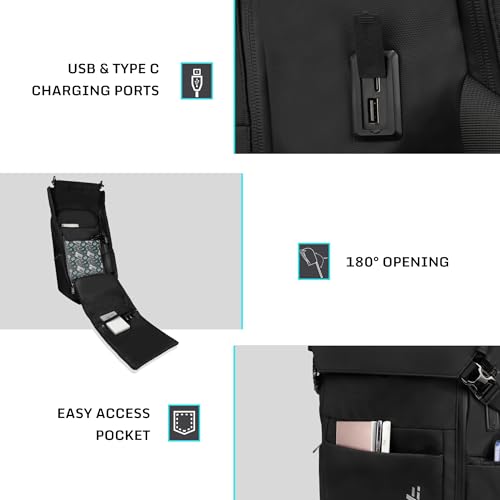Image of F Gear Oslo Black 27L Premium Soft Touch Laptop Backpack | Fits 17 inch Laptop | USB & Type-C Charging Ports | Lightweight with Tablet Sleeve, 2 Compartments, 3 Pockets & Luggage Strap |Office & Travel