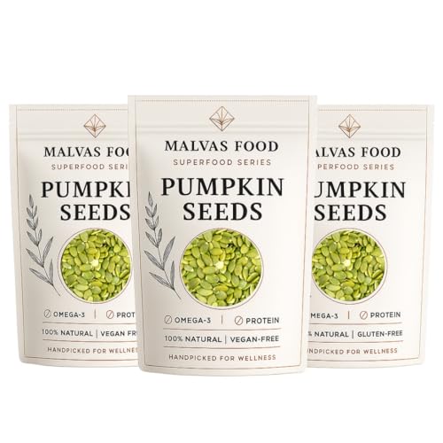 Image of Malvas Food Pumpkin Seeds 600 gm (200g Each (Pack of 3)| 100% Natural Seeds for Eating | Healthy Snack for Weight Management | Protein - Rich Healthy Snacks Diet Food | Raw & Premium Pumpkin Seed