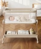 Fodoss Baby Bassinets Bedside Sleeper - 3-in-1 Baby Bassinet with Wheels, Soft Mattress, Storage Tray, Full-Mesh Sides, 7-Height Adjustable Crib for Newborns