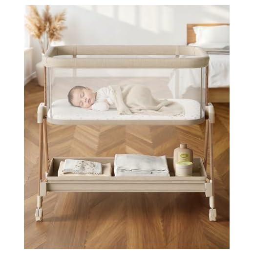 Fodoss Baby Bassinets Bedside Sleeper - 3-in-1 Baby Bassinet with Wheels, Soft Mattress, Storage Tray, Full-Mesh Sides, 7-Height Adjustable Crib for Newborns