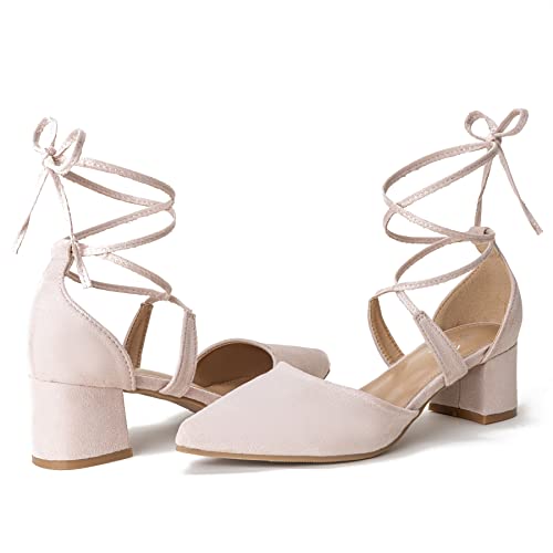 Heel The World Black Nude Purple Strappy Heels For Women, Lace Up Chunky Heels For Women, Closed Pointed Toe Sexy Heels For Women, Tied Up Dressy Pumps Shoes For Wedding Dating Evening Party - 2 Inch #TOP1