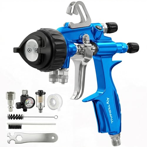 Tilswall Pinto Chrome AB Two-Component HVLP Spray Gun, Ideal for Laboratory Use and Precision DIY Project, Suitable for 1:1 Precise Mixing in Silver M