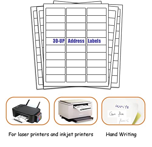 Image of 100 Sheets 30 UP 1 inch x2-5 /8 Shipping Labels 3000 Pcs FBA Label Stickers for Laser /Inkjet Printers, White Blank Sticker Name Tags, 30 Per Page