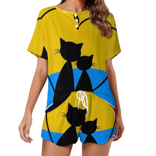 Pyjama femme couple de chats pour des nuits d'été douces et fraîches