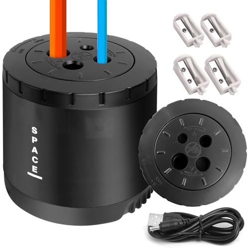 Sacapuntas Electrico con Batería USB de Alta Resistencia, Sacapuntas con Deposito Niños, con 4 Hojas de Repuesto, para Lápices de 6 a 12 mm de Grosor, para la Escuela,el Hogar,la Oficina