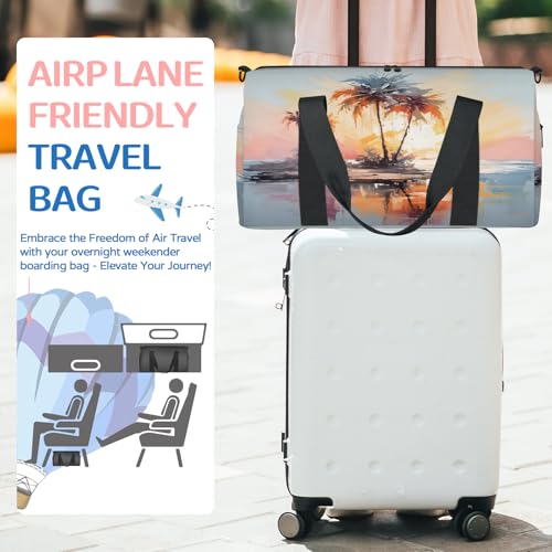 Tropical Coconut Palm Tree Sports Duffle Bag for Women Men Waterproof Overnight Weekender Bag with Adjustable Strap Travel Tote Bags for Beach Yoga Work Dance Swim3