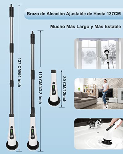 Miniatura 5 de Cepillo Eléctrico Limpieza, Topmako Cepillo Limpieza Hogar Con Cabezales De Cepillo Reemplazables 8 Y Mango Ajustable, Fregadora Giratoria Eléctrico De Doble Velocidad Para Baño, Cocina, Auto