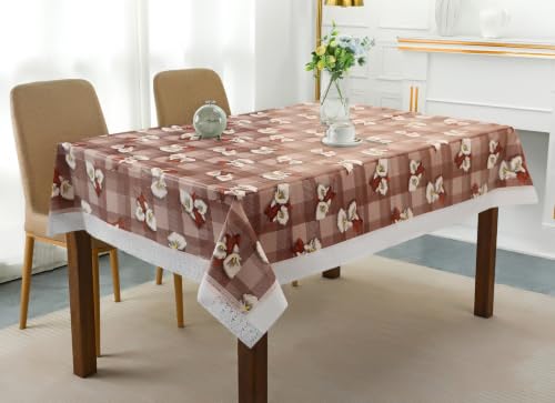 Image of Dakshya Industries 6 Seater PVC Waterproof Dining Table Cover 60x90 Inch | Floral Printed Washable Table Cloth with Lace Border