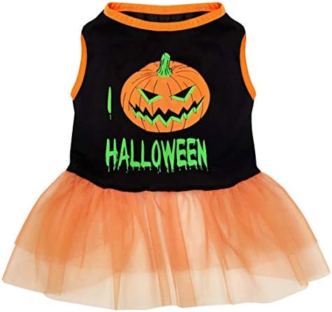 KYEESE Halloween Dog Dress Pumpkin Dog Tutu Dresses for Small Dogs Cat Cosplay Costumes, Orange, M