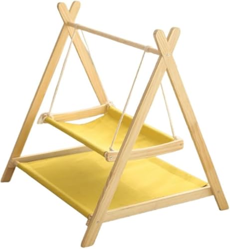 Xiraivke ペット吊り床セット 猫用スクラッチボード一体型 ?木製三角形構造 二段式ベッド 四季通用 猫用休息・遊び家具 安定設計?