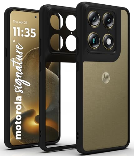 Image of RIGGEAR Shockproof Sleek Hybrid Armor Back Cover Case for Motorola Moto Signature 5G (Clear PC + Black TPU Bumper)