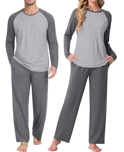 PrinStory Men's Pajama Set Sleepwear Pjs Lightweight Long Sleeve Crewneck Shirts and Bottoms Soft Comfy Sleep Sets Dark Gray US XL