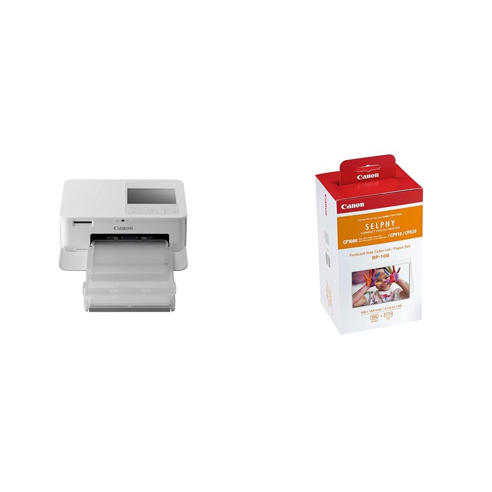 Canon Selphy CP1500, stampante fotografica a sublimazione wireless bianca & Rp-108 Ink Paper, Bianco, 20 x 12 x 8 cm