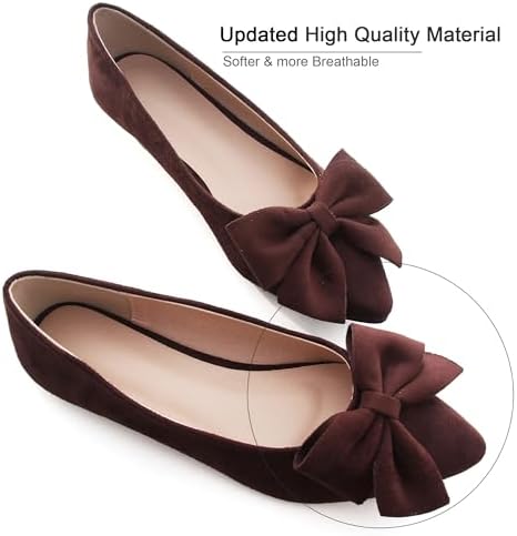 Dear Time Women's Pointed Toe Flats Dressy Wedding Shoes Cute Bowknot Loafers Wide Width Business Casual Walking Shoes Non Slip Brown US 8.5 | Image 1