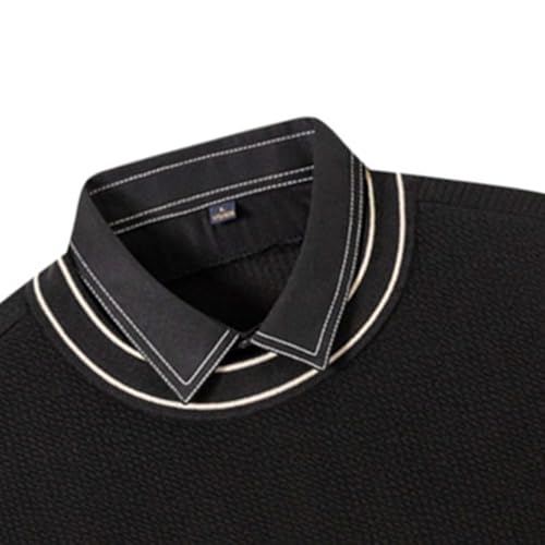 Mens Fake Two-Piece Ribbed Knit Sweater, Long Sleeve Lapel Work Office Casual Pullover Tops Fall Winter Trendy Sweaters3