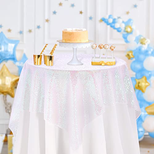 Image of B-COOL Sequin Tablecloth Iridescent Parties Decoration 50inchx50inch Rectangle for Halloween Thanksgiving Day Wedding Party Curtain Birthday Christmas New Year and Other Event Decor