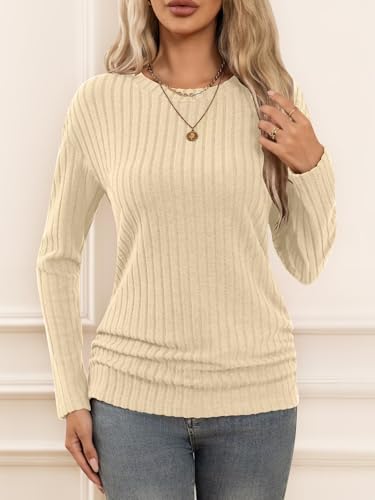 Bliwov Long Sleeve Shirts for Women Fall Fashion Outfits CrewNeck Tops Sides Ruched Winter Pullover Sweaters Tunic Clothes4