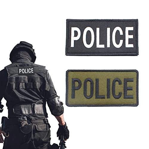 POLICE Patch brodé Gilets vestes gilets chapeaux (noir et vert militaire, 10 x 5cm) brodés avec de petits patchs tactiques à crochet et à boucle