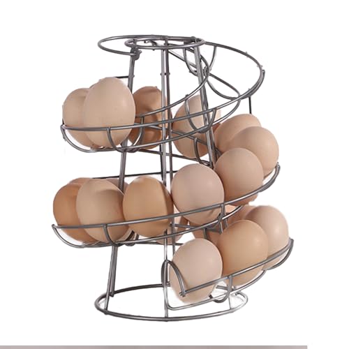 Kreativer spiralförmiger Eierständer für die Küche, Ei Lagerregal, Eierregal mit großer Kapazität, 24 * 20 * 20cm, Stabiler, Drehbarer Eierständer Edelstahl spiralförmiges Design (silber)