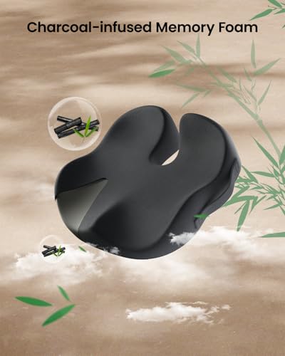 ProtoArc Seat Cushion, Office Chair Cushion for Sciatica, Coccyx Cushion, Ergonomic Memory Foam Seat Cushion for Car, Home, Pressure Relief Pad for Hip, Tailbone, All Day Comfort - Black