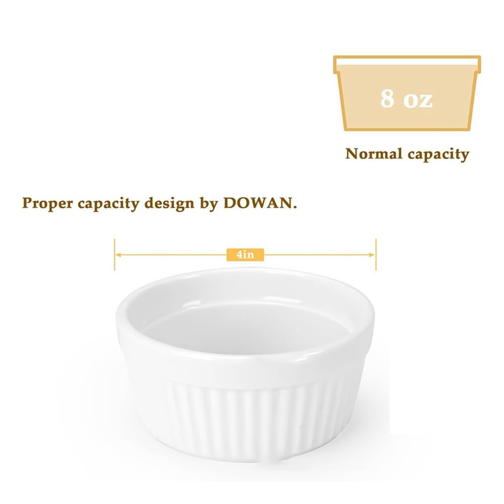Ramequins avec Couvercles 8 Oz Lot de 6, Ramequins à Soufflé à la Crème Brûlée en Porcelaine Blanche avec Couvercles, Tasses à Crème Anglaise en Céramique