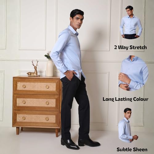 Image of SUBTRACT Men's Slim Fit Solid Spread Collar Cotton Satin Evening Shirt | Stylish Men's Wear Shirt for Office or Party