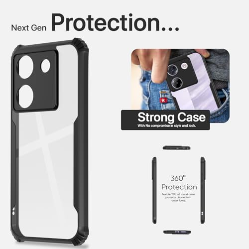 Image of Pikkme Crystal Clear Transparent Back Cover | Ultra Hyrbid | Full Camera Protection | Raised Edge | Bumper Case for Poco M7 Pro 5G (Black)