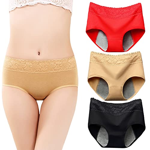 Sous-vêtements menstruels anti-fuites avec dentelle élégante pour flux serein en lot de 3