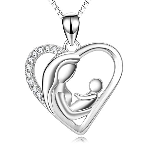 Regalos para Mamá, VONALA Collar de Plata de Ley 925 con Colgante de Corazón para Madre e Hija, Regalo de Dia de la Madre Cover