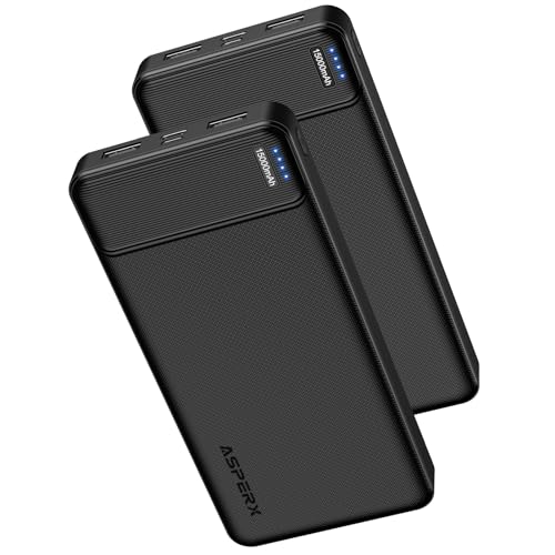 AsperX Power Bank [2 Pack]15000mAh Charging Banks USB-C Input and Output PowerBanks 5V/3A Fast Charging Phone Battery Pack Portable Charger for Heated Vest & Travel Camping Hiking Holiday & Business