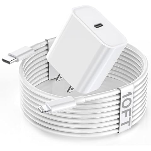 Apple Fast Charger, 10FT Extra Long Fast iPhone Charger Travel Plug Adapter 20W Super Quick Apple Charging USB C Wall Charger Block with 10Foot Lightning Cable Cord for iPhone 14/13/12/11/X/XR/SE/iPad Cover