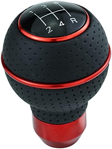 Temzzer Red Shifter Gear Knob 5 Speed Leather Ball Shift Knob for Most Manual Automatic Vehicles