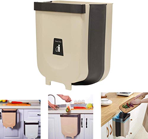 壁掛けゴミ箱 折りたたみ キッチン ぶら下げ 折り畳み式荷物収納 ゴミ箱 キッチンゴミ箱 生ゴミ 携帯ゴミ箱 ゴミ袋ホルダー付き ごみ箱 キッチン/リビングルーム/トイレ/車載にも大活躍 (8L) (ブラウン)