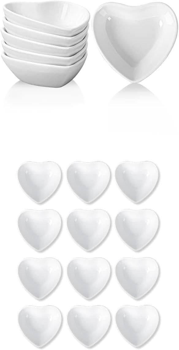DELLING 12 Pack Soy Sauce Dish - Heart Dipping Sauce Dishes-Dipping Bowls Set-Heart Dipping Sauce Cups for seasonings, sushi, appetizers and Best Choice for Valentines Day Gifts