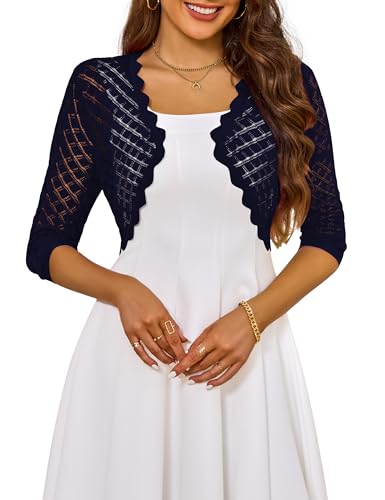 Image of LIENRIDY Women's 2024 Cropped Cardigan 3 /4 Sleeve Hollowed-Out Open Front Bolero Shrug for Dresses S-XL