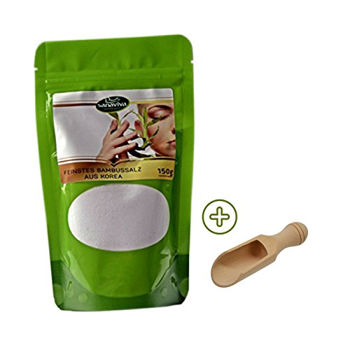 sanaviva® Bambussalz aus Korea (150 g) mit Holzlöffel - zum Würzen ein reines Naturprodukt - Vegan)