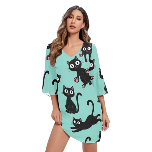 Robe courte chats noirs femme idéale pour vos sorties d'été