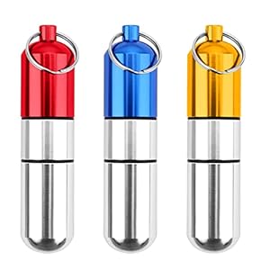 3 Stuks Waterdichte Pil Capsule Fles, Sleutelring Draagbare Pil Houder, Aluminium Pil Box, Pillendoosje met Sleutelhanger, Mini Pill Box, voor Dagelijks Gebruik en Buitenactiviteiten