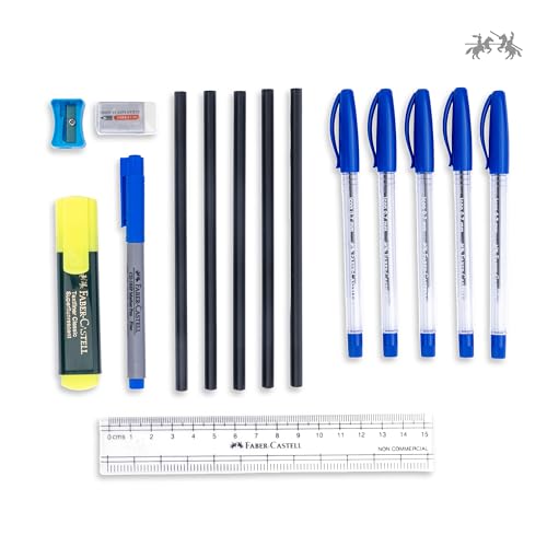 Faber-Castell School Essential Kit – Ink Blue | Ergonomic Triangular Grip Pencils, Smooth Writing, Break-Resistant Lead | Includes Eraser & Sharpener | Ideal for Students & Professionals