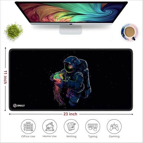 Image of Astronaut Space Mouse Pad 11x23 Inch 2mm Extended Gaming Desk Mat with Anti-Slip Rubber Base Mousepad for Smooth Surface Desk pad for PC & Laptop Use Waterproof & Stiched (Multicolour) Deskpad