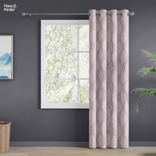 Image of haus & kinder Jacquard Door Curtain 7 Feet Long Pack of 1 Door Curtain, 7 Feet Curtain for Door (Sandvine Embossed, Sand Floral Nature Design 130x213 CM)