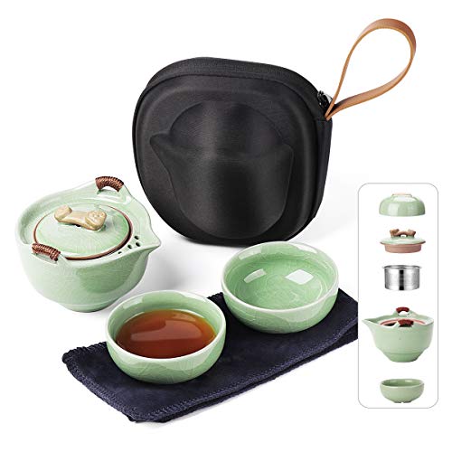 Travel Ceramic Tea Pot Infuser Set, Chinese Kung Fu Teapot 1 Pot 2