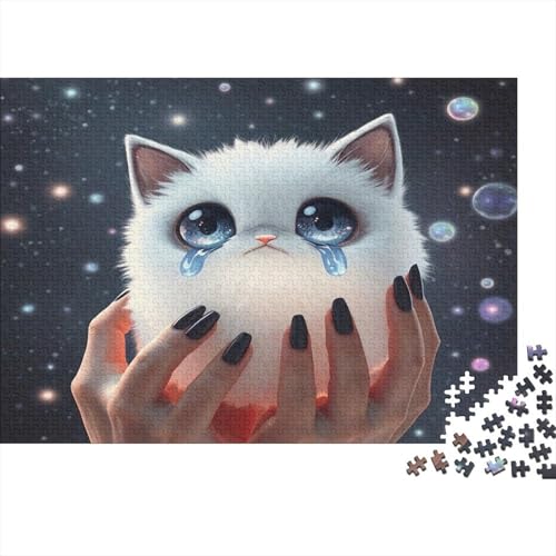 Puzzle para adultos de gato blanco y noche estrellada de 1000 piezas para decoración