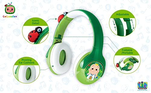 eKids Cocomelon Bluetooth Headphones for Kids, Wireless with Rechargeable Battery and USB-C Charging Cable Included Green - Thumbnail 4